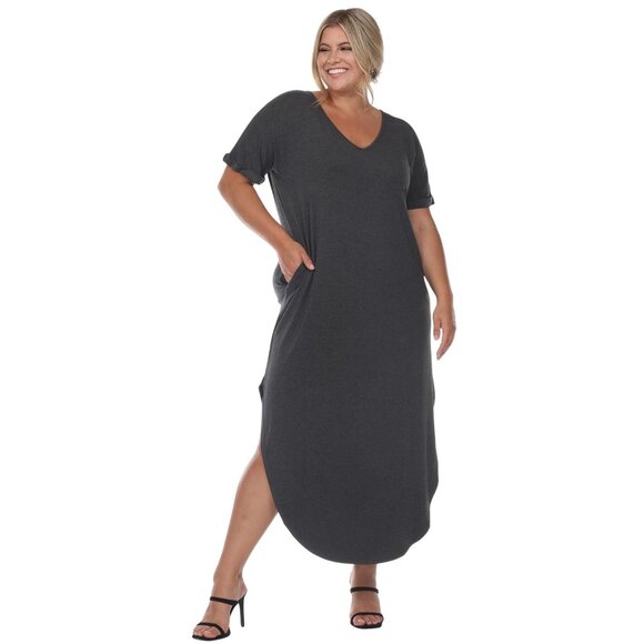 NWT White Mark Womens Plus Size Short Sleeve V-Neck Maxi Dress Charcoal Gray 1X - Picture 2 of 9